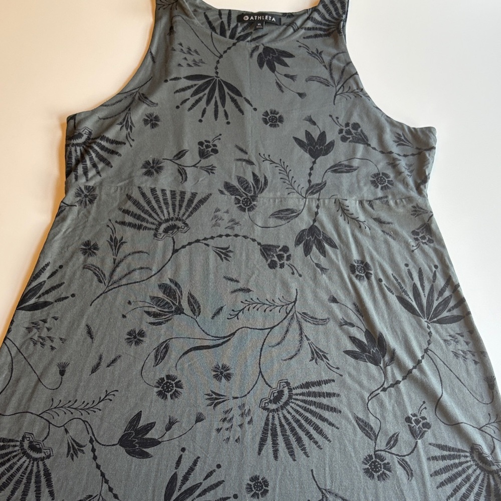 Olive Green Floral Sleeveless Dress